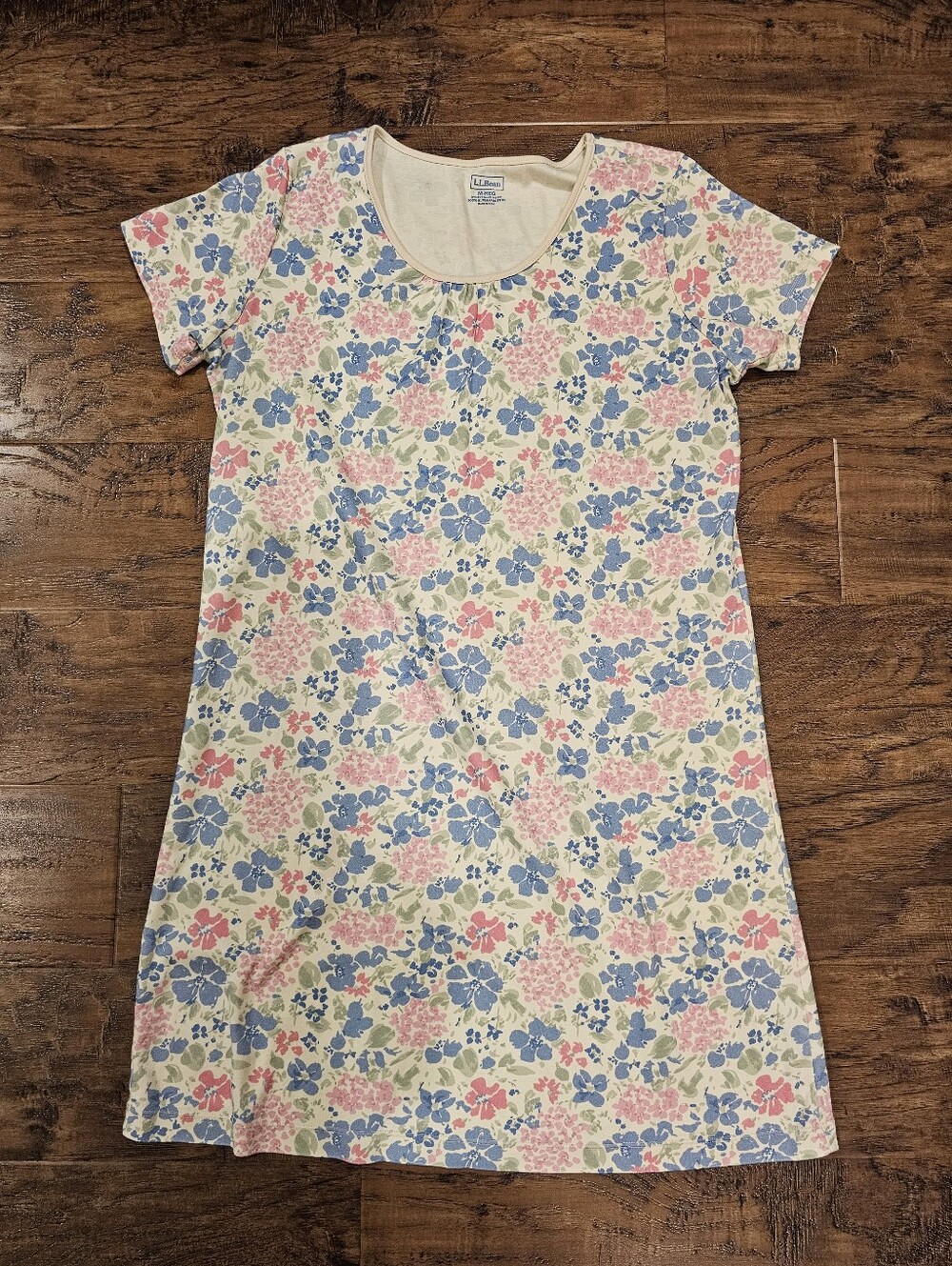 L.L.Bean floral 100% supima cotton t-shirt with pink, blue, and green flowers